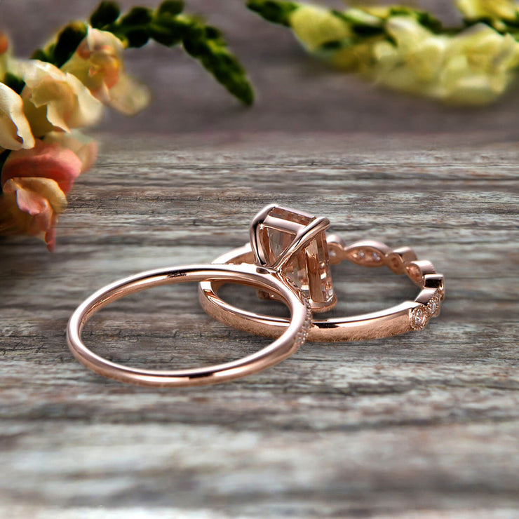 1.50 Carat Emerald Cut Art Deco Morganite 10k Rose Gold Wedding Set Engagement Ring Anniversar Ring Surprisingly