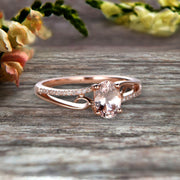 1.25 Carat Oval Cut Morganite Engagement Ring Wedding Ring On 10k Rose Gold Shining Split Shank