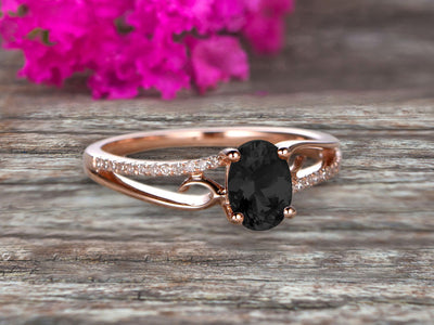 1.25 Carat Oval Cut Black Diamond Moissanite Engagement Ring Wedding Ring On 10k Rose Gold Shining Split Shank
