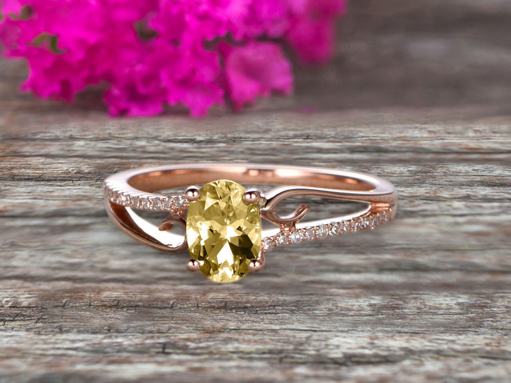 1.25 Carat Oval Cut Champagne Diamond Moissanite Engagement Ring Wedding Ring On 10k Rose Gold Shining Split Shank