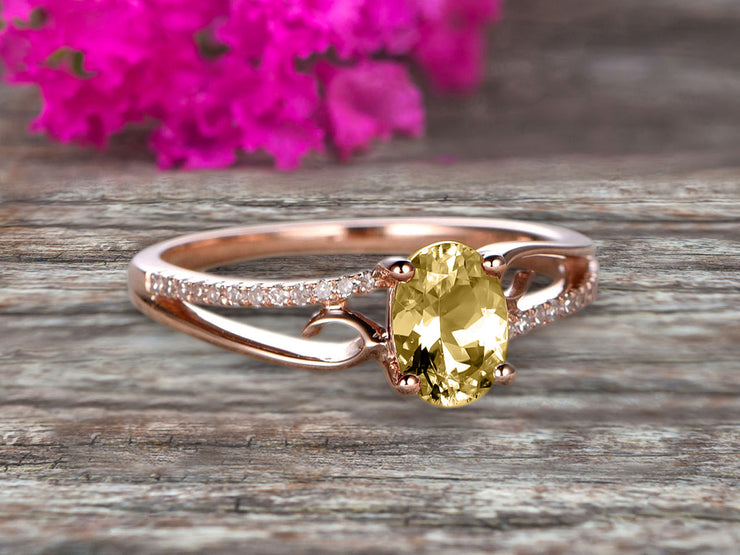 1.25 Carat Oval Cut Champagne Diamond Moissanite Engagement Ring Wedding Ring On 10k Rose Gold Shining Split Shank