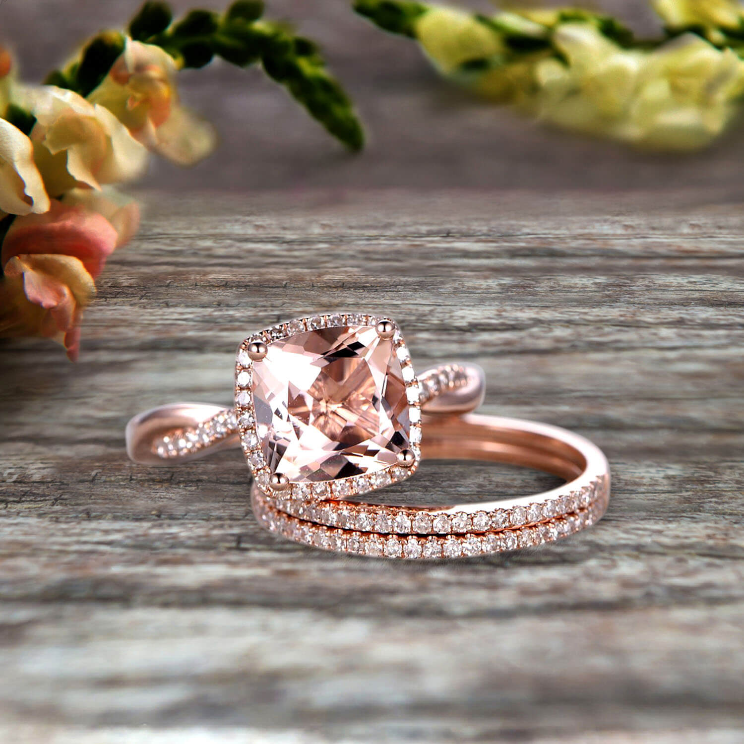 Diamond rose gold wedding set Clearance