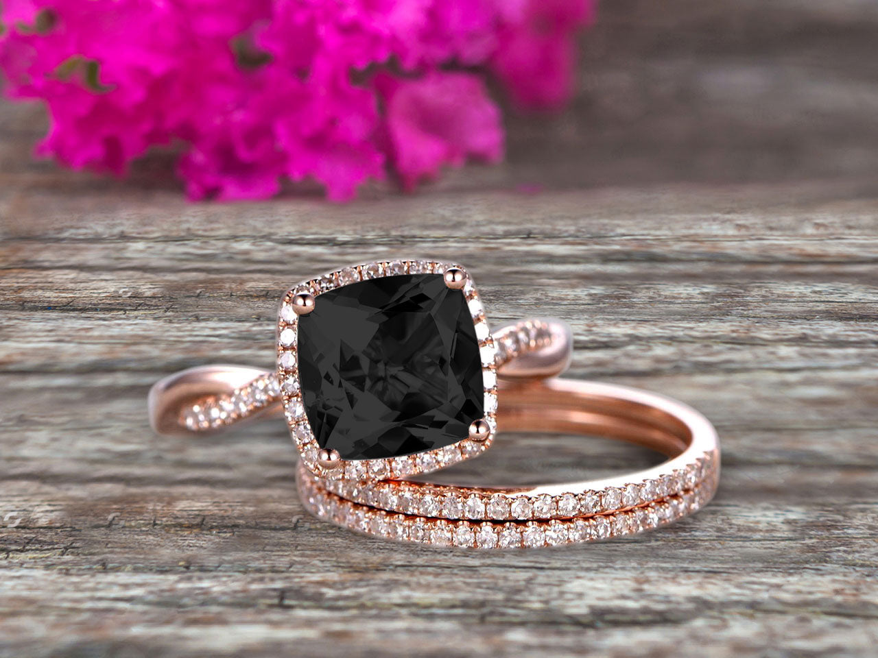 Rose gold and black diamond wedding ring Clearance