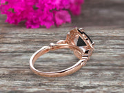 Milgrain Cushion Cut Black Diamond Moissanite Engagement Ring 1.25 Carat Glaring Wedding Ring 10k Rose Gold Floral Art Deco