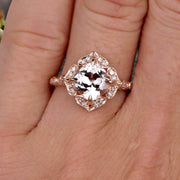 Milgrain Cushion Cut Morganite Engagement Ring 1.25 Carat Glaring Wedding Ring 10k Rose Gold Floral Art Deco