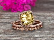 Art Deco 2 Carat Cushion Cut Champagne Diamond Moissanite Wedding Ring Set On 10k Rose Gold Engagement Ring Matching Wedding Band Imaginative Gift