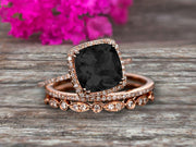 Art Deco 2 Carat Cushion Cut Black Diamond Moissanite Wedding Ring Set On 10k Rose Gold Engagement Ring  Matching Wedding Band Imaginative Gift