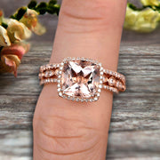 Art Deco 2 Carat Cushion Cut Morganite Wedding Ring Set On 10k Rose Gold Engagement Ring  Matching Wedding Band Imaginative Gift