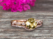 1.50 Carat Champagne Diamond Moissanite Rose Gold Wedding Set Bridal Ring Art Deco Halo Stacking Matching Band Round Cut Gemstone Astonishing Looking Anniversary Gift