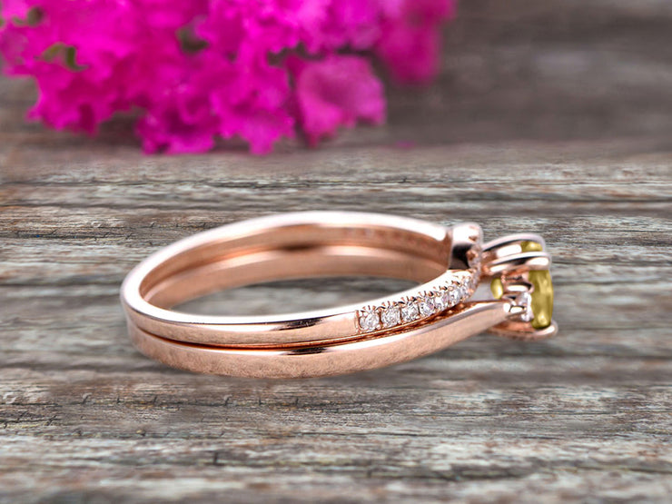 Startling 1.50 Carat Champagne Diamond Moissanite Round Cut 10k Rose Gold Engagement Ring Anniversary Gift Wedding Set Curved Eternity Ring