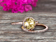 1.75 Carat Round Champagne Diamond Moissanite Bridal Set 10k Rose Gold Engagement Ring Halo Stacking Matching Band Promise Ring Anniversary Ring Surprisingly Ring