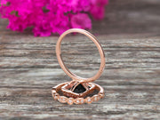 1.75 Carat Emerald Cut Black Diamond Moissanite Engagement Ring Set Bridal Ring 10k Rose Gold Art Deco Halo Stacking Matching Band Shining Startling Ring Gift