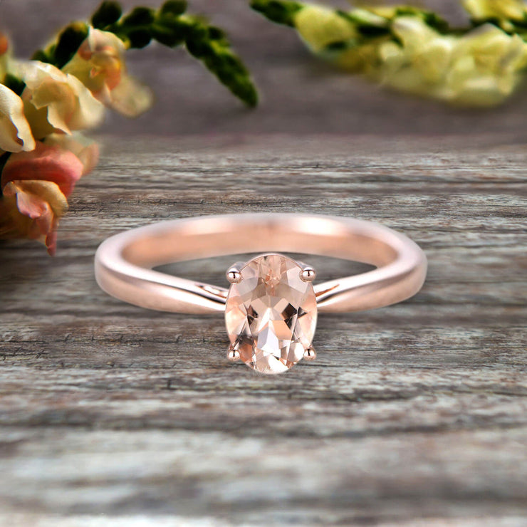 1 Carat Oval Cut Morganite Solitaire Engagement Ring On 10k Rose Gold Art Deco Shining Startling Ring Anniversary Gift