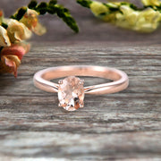 1 Carat Oval Cut Morganite Solitaire Engagement Ring On 10k Rose Gold Art Deco Shining Startling Ring Anniversary Gift