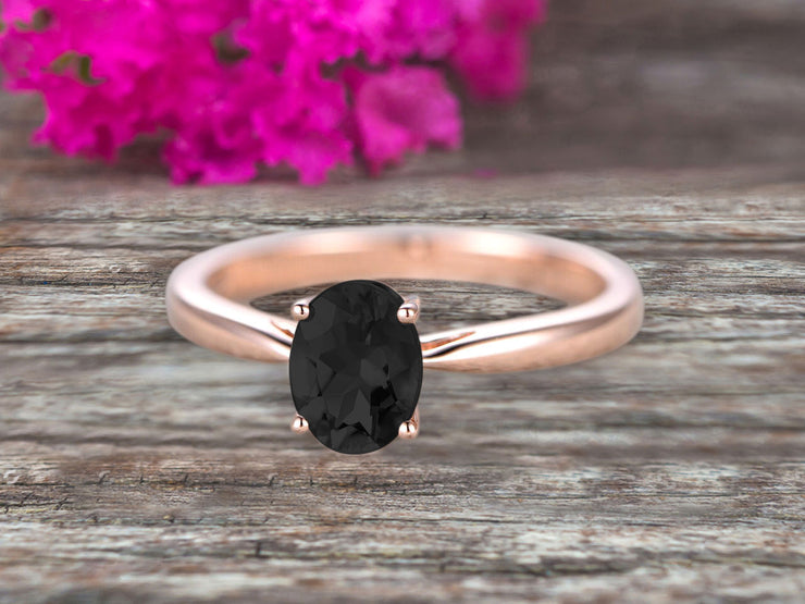 1 Carat Oval Cut Black Diamond Moissanite Solitaire Engagement Ring On 10k Rose Gold Art Deco Shining Startling Ring Anniversary Gift