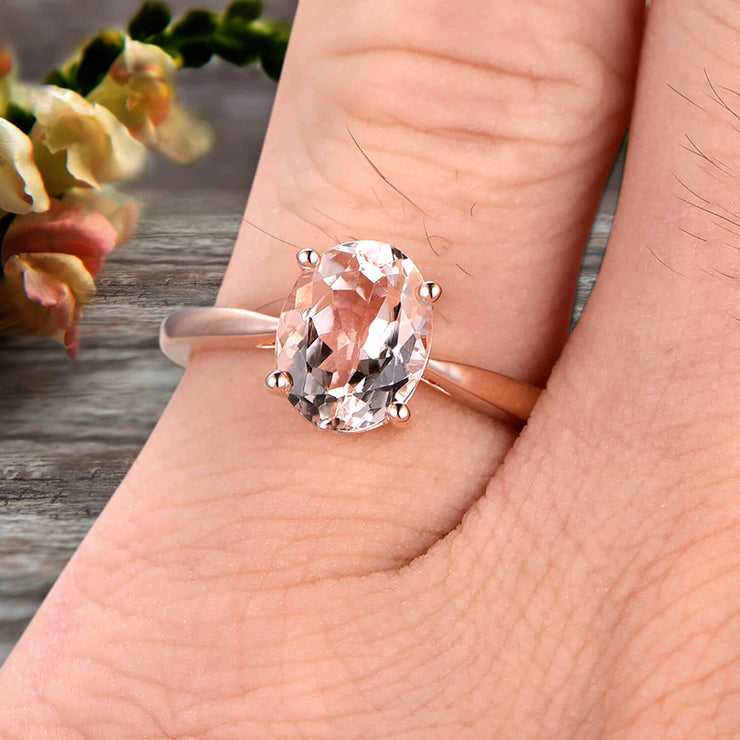 3 Carat Oval Cut Morganite Solitaire Engagement Ring On 10k Rose Gold Art Deco Shining Startling Ring Anniversary Gift