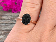 3 Carat Oval Cut Black Diamond Moissanite Solitaire Engagement Ring On 10k Rose Gold Art Deco Shining Startling Ring Anniversary Gift