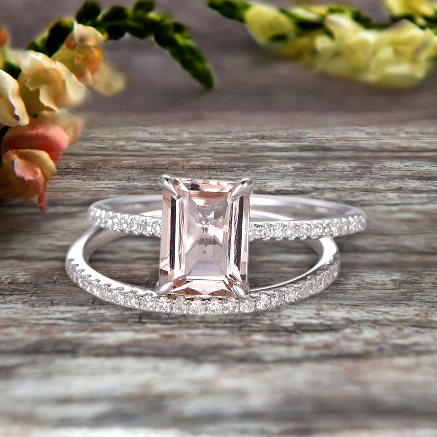 18k Gold Elongated Cushion Cut Morganite Diamond Halo Engagement Ring –  Brilliant Facets