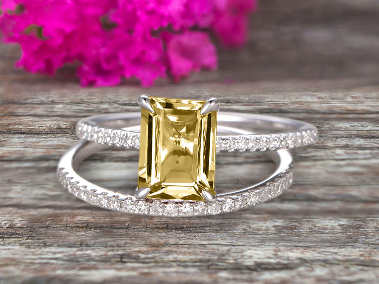 Emerald cut thin band sale