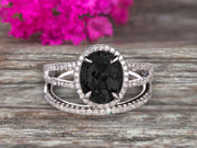 1.75 Carat Black Diamond Moissanite Engagement Ring On 10k White Gold Halo Design Bridal Ring Set Oval Cut Gemstone Thin Pave Stacking Band Split Shank Surprisingly