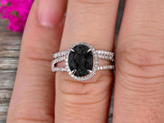 1.75 Carat Black Diamond Moissanite Engagement Ring On 10k White Gold Halo Design Bridal Ring Set Oval Cut Gemstone Thin Pave Stacking Band Split Shank Surprisingly