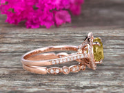 2 Carat Round Cut Champagne Diamond Moissanite 10k Rose Gold Wedding Set Half Eternity Ring Art Deco Stacking Band Engagement Ring Anniversary Gift Halo Milgrain