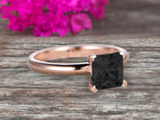 Startling Black Diamond Moissanite Solitaire Engagement Ring On 10k Rose Gold 1 Carat Cushion Cut Heart Prong Promise Band Anniversary Gift