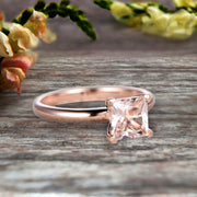 Startling Morganite Solitaire Engagement Ring On 10k Rose Gold 1 Carat Cushion Cut Heart Prong Promise Band Anniversary Gift