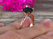 Startling Black Diamond Moissanite Solitaire Engagement Ring On 10k Rose Gold 1 Carat Cushion Cut Heart Prong Promise Band Anniversary Gift