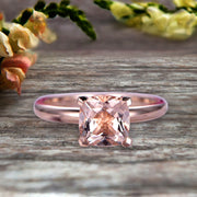 Startling Morganite Solitaire Engagement Ring On 10k Rose Gold 1 Carat Cushion Cut Heart Prong Promise Band Anniversary Gift
