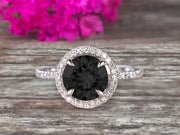 Surprisingly 1.75 Carat Black Diamond Moissanite Engagement Ring On 10k White Gold Anniversary Ring With Float Halo Claw Prongs Promise Ring Round Cut Gemstone