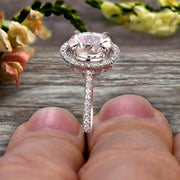 Surprisingly 1.75 Carat Morganite Engagement Ring On 10k White Gold Anniversary Ring With Float Halo Claw Prongs Promise Ring Round Cut Gemstone