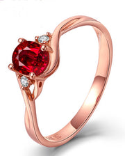 Perfect 1 Carat Oval Red Ruby and Moissanite Diamond Trilogy Engagement Ring in Yellow Gold