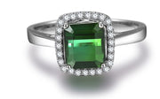 Perfect 1 Carat princess cut Emerald and Moissanite Diamond Halo Engagement Ring in White Gold