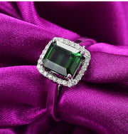 Perfect 1 Carat princess cut Emerald and Moissanite Diamond Halo Engagement Ring in White Gold