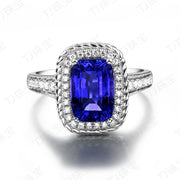 Perfect 2 Carat cushion cut Blue Sapphire and Moissanite Diamond Antique Engagement Ring in White Gold