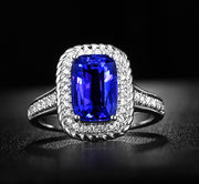 Perfect 2 Carat cushion cut Blue Sapphire and Moissanite Diamond Antique Engagement Ring in White Gold
