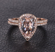 Perfect Bridal Set on Sale 1.50 carat Pear Cut Morganite and Diamond Bridal Set in Rose Gold Bestselling Design