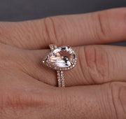 Perfect Bridal Set on Sale 1.50 carat Pear Cut Morganite and Diamond Bridal Set Bestselling Design