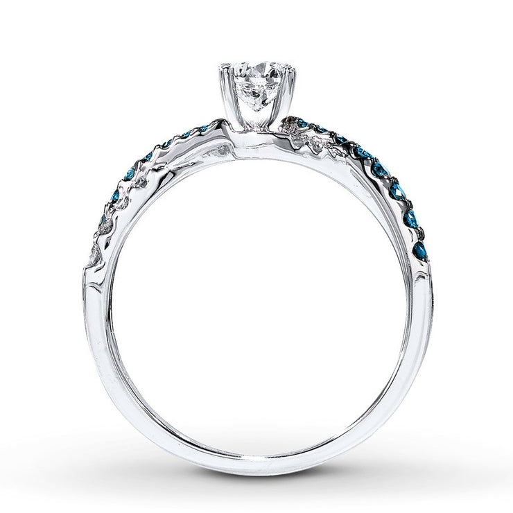 Perfection in 1.50 Carat Round Diamond Moissanite Ring with Sapphire on 10k White Gold