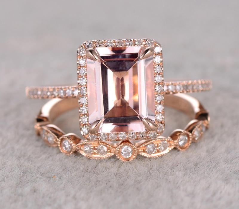 Carat Emerald Cut Morganite Bridal Set With Moissanite