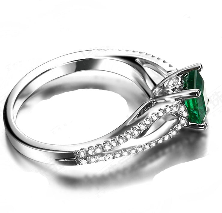 Perfect twin row 2 Carat Princess cut Emerald and Moissanite Diamond Engagement Ring in White Gold