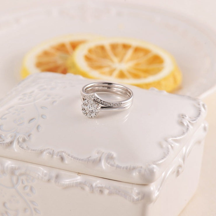 Moissanite Wedding Set 1.50 Carat Engagement Ring Diamond and Moissanite on 10k White Gold