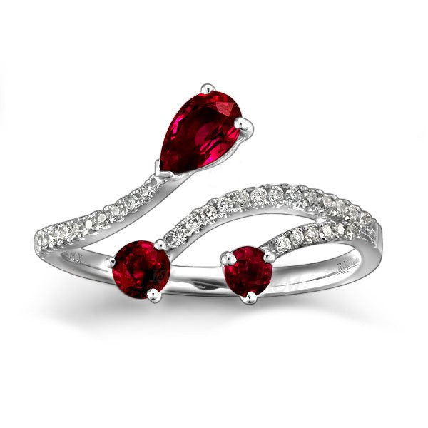 Beautiful Ruby and Moissanite Diamond Engagement Ring on 10k White Gold