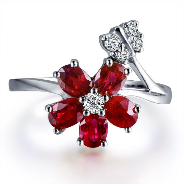 Ruby and Moissanite Engagement Ring on 10k White Gold