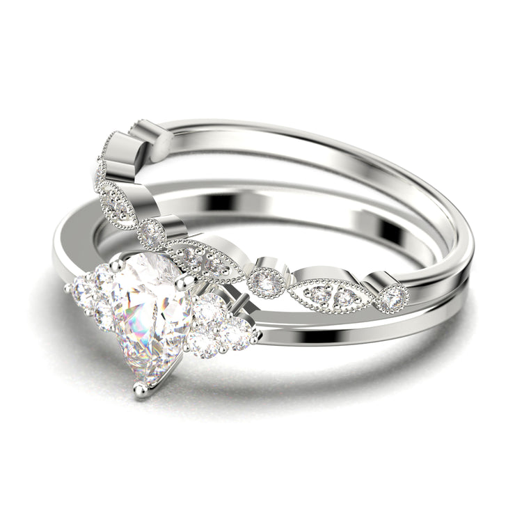 Dazzling Minimalist 1.75 Carat Pear Cut Affordable Ring, Diamond Moissanite Engagement Ring, Unique Wedding Ring, One Matching Band In 925 Sterling Silver With 18K  Gold Plating