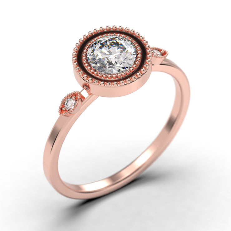 Gorgeous Art Nouvea 1.10 Carat Round Cut Antique Diamond Moissanite Engagement Ring, Classic Boho Moissanite Wedding Ring In 10k/14k/18k gold Gift For Her, Promise Rin