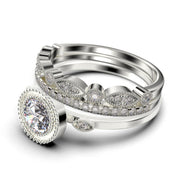 Gorgeous Art nouvea 2.10 Carat Round Cut Diamond Moissanite Engagement Ring, Boho Moissanite Wedding Ring, Two Matching Band in 10k/14k/18k Solid Gold, Gift For Her, Promise Ring