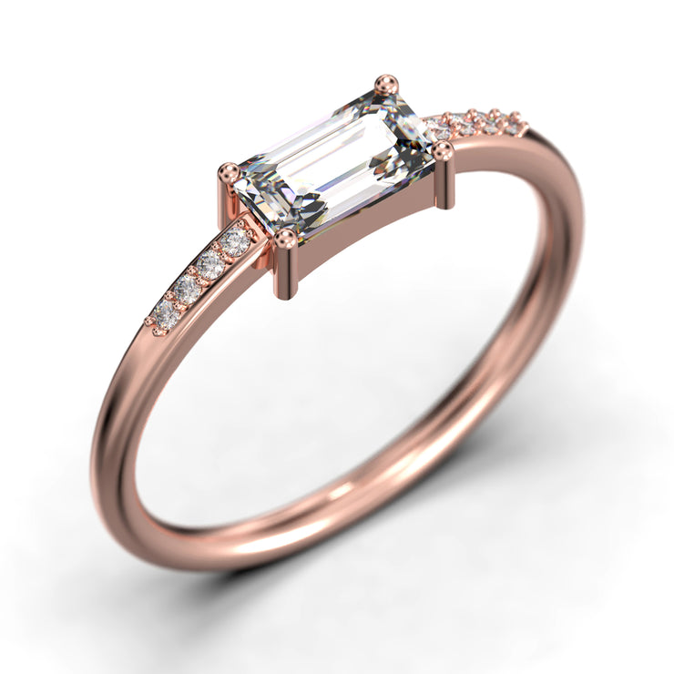 Beautiful Minimalist 0.95 Carat Emerald Cut Diamond Moissanite Engagement Ring, Wedding Ring In 10k/14k/18k gold, Gift For Her, Girlfriend, Promise, Anniversary Ring
