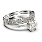 Beautiful Unique Art Deco
 2.50 Carat Oval Cut Diamond Moissanite Engagement Ring, Wedding Ring, Two Matching Band in 925 Sterling Silver With 18k White Gold
 Plating Gift For Her